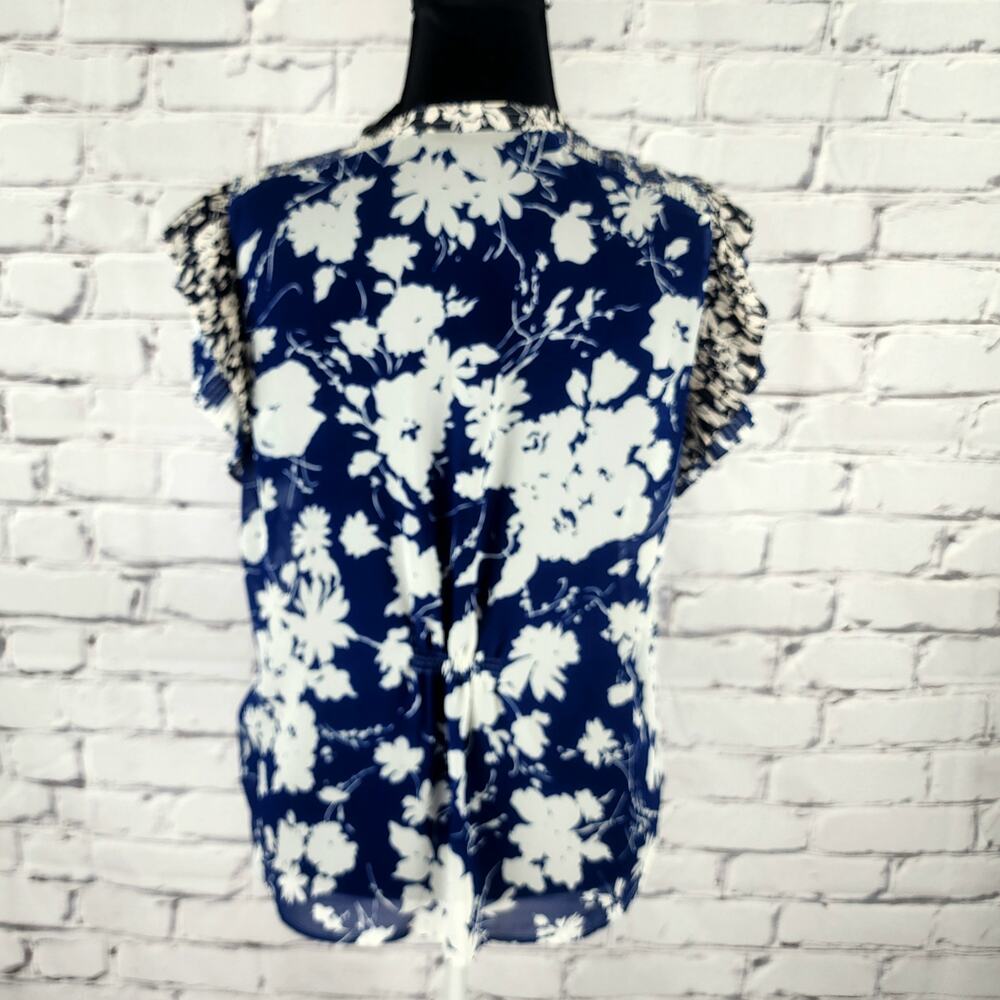 POLO Ralph Lauren Fly Away Blouse Womens XL Blue Floral Sheer classiccore - Picture 3 of 10